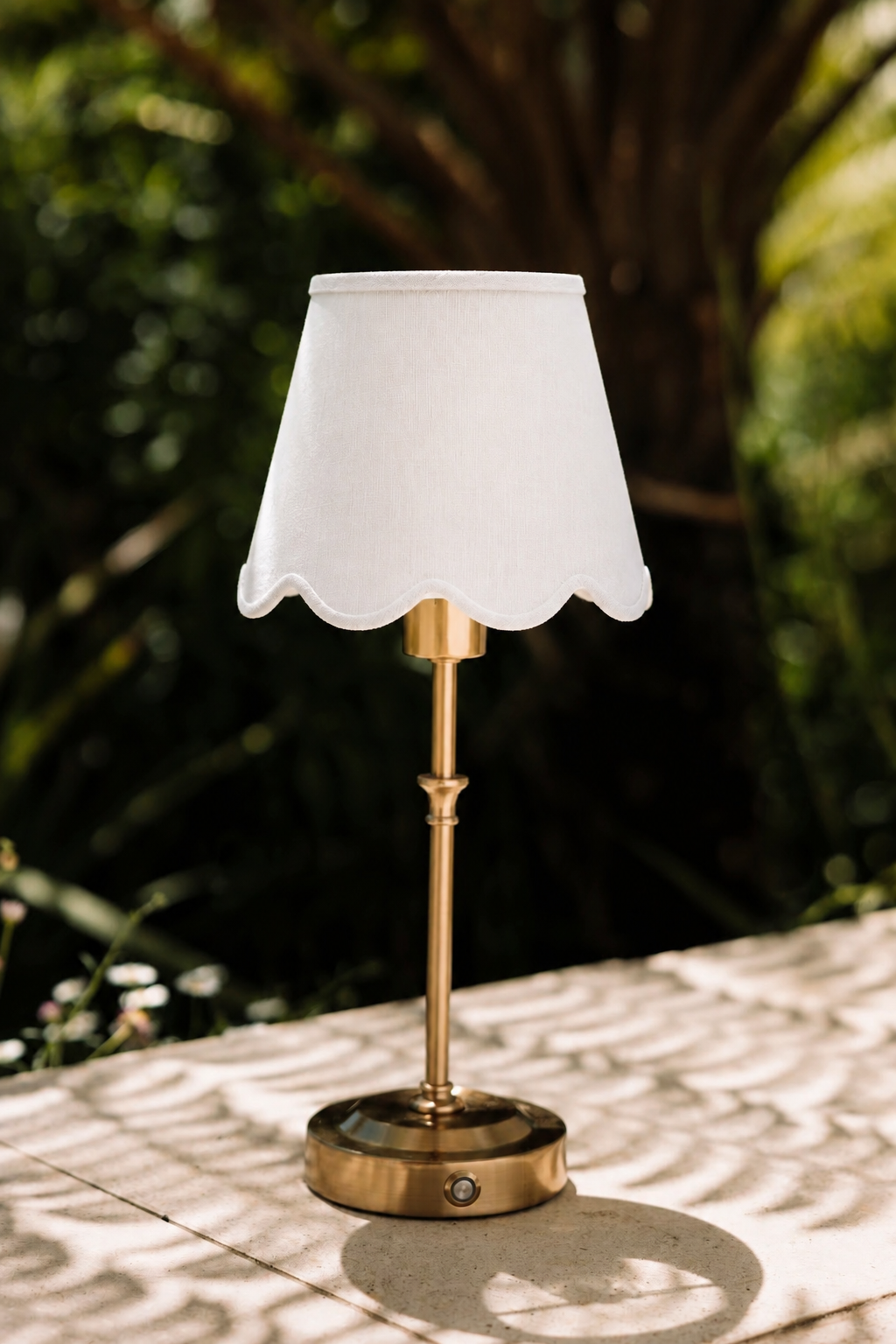 Petite Wall Light Scalloped White Linen Shade