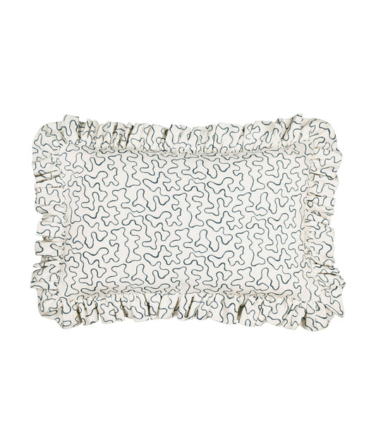 Blue Squiggle Frilly Cushion