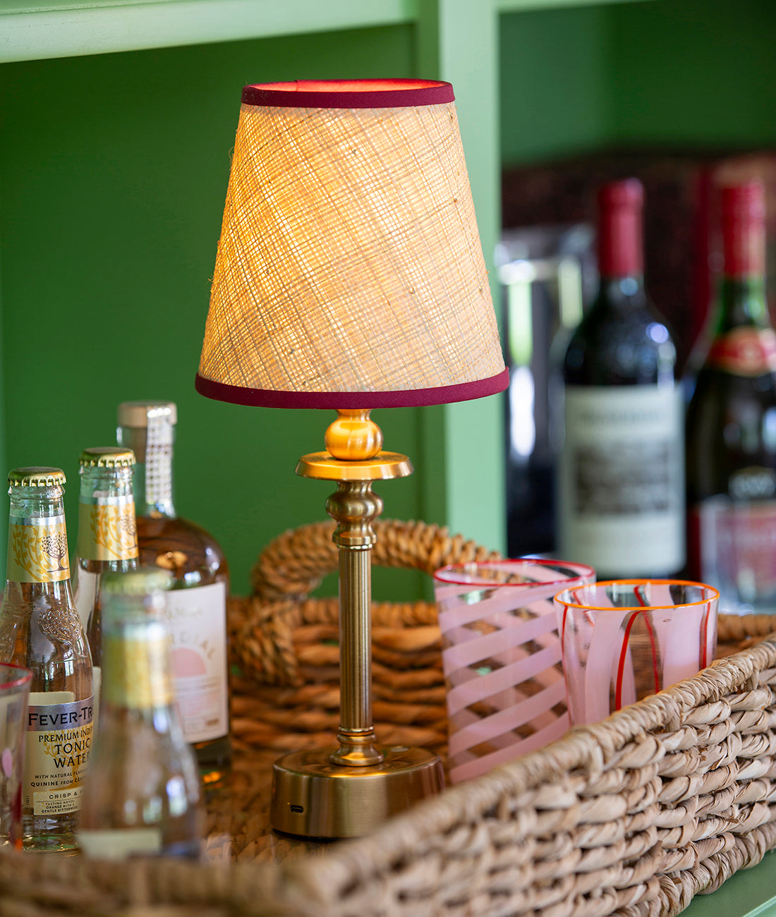 Raffia Lamp Shade - Maroon Trim